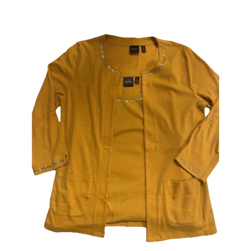 Rafaella Petites Women's 2 Pc Top Size S Mustard Color W/ Silver Embellishment